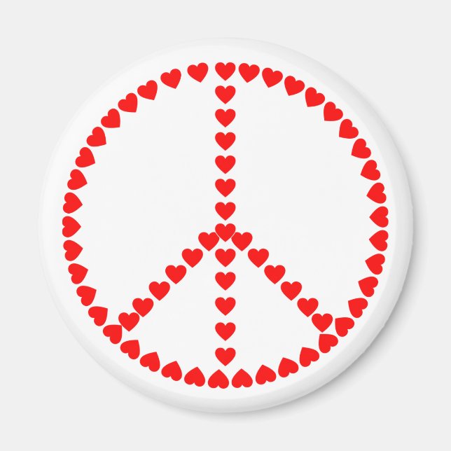 Imã Red Hearts Peace Sign Hippie Magnet (Frente)