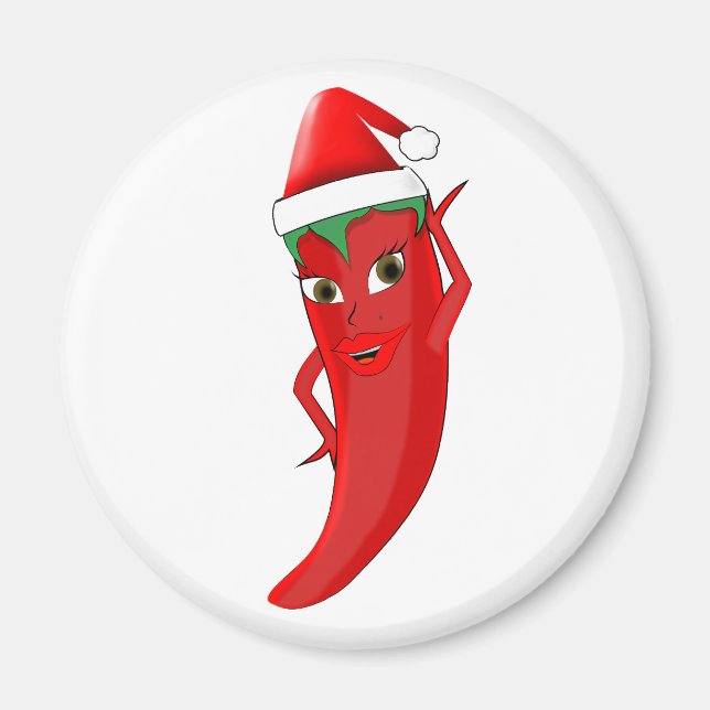 Imã Red Hot Pepper Diva Com Santas Hat (Frente)
