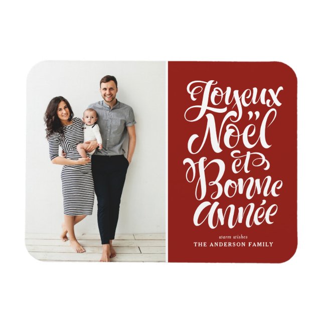 Ímã Red Joyeux Noël et Bonne Année Foto de Natal (Horizontal)