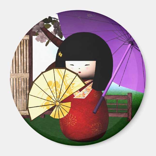Imã Red Kokeshi Doll Art (Frente)