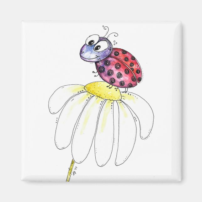 Imã Red Ladybug branco-branco (Frente)