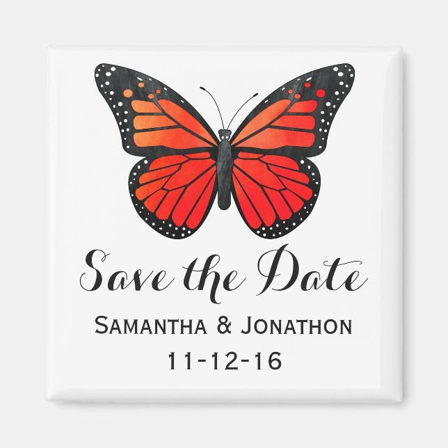 Imã Red Monarch Butterfly Casamento Salve a Data (Frente)