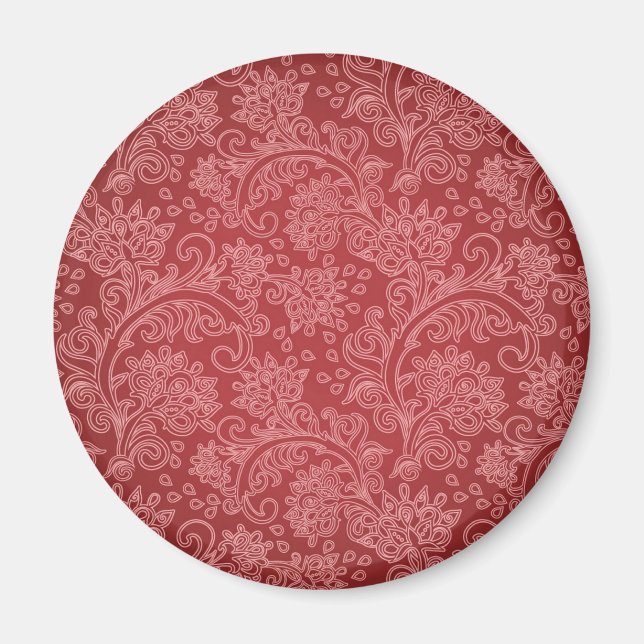 Imã Red Paisley Damask Designer Floral Classic (Frente)