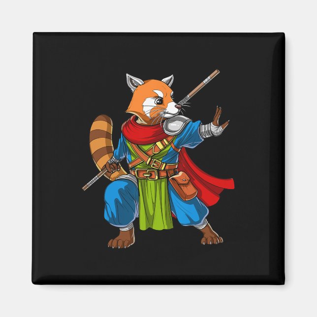 Imã Red Panda Bear Ninja Samurai Warrior Funny Kung Fu (Frente)