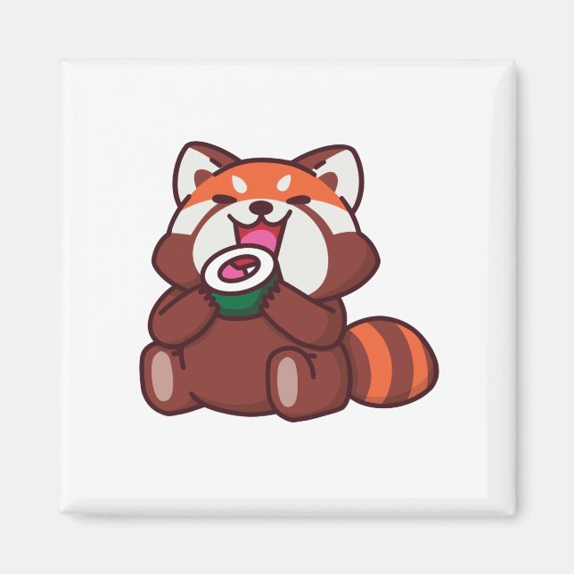 Imã Red Panda Comendo Sushi (Frente)