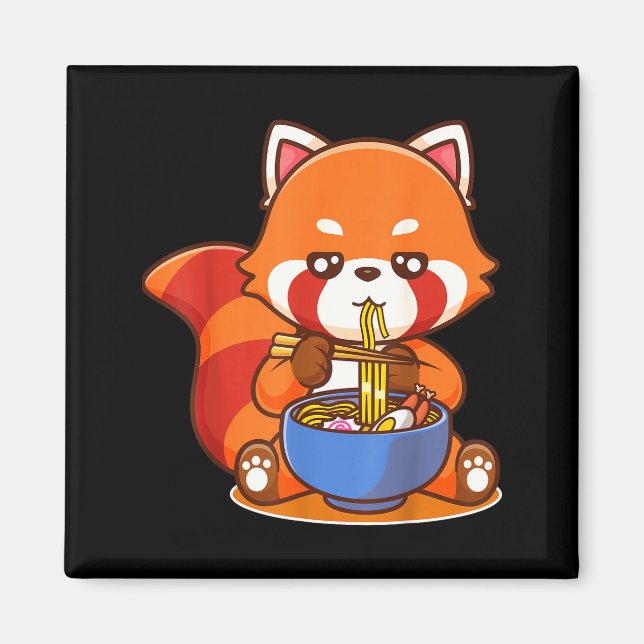 Imã Red Panda Eating Ramen Japanese Soup Zoo Animal Zo (Frente)