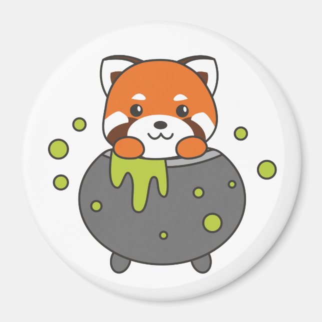 Imã Red Panda Happy Halloween Cauldron Bat (Frente)