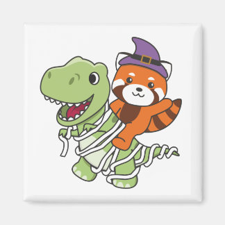 Imã Red Panda Happy Halloween T-rex Mummy Costume