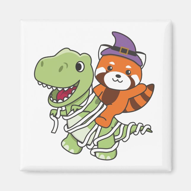 Imã Red Panda Happy Halloween T-rex Mummy Costume (Frente)