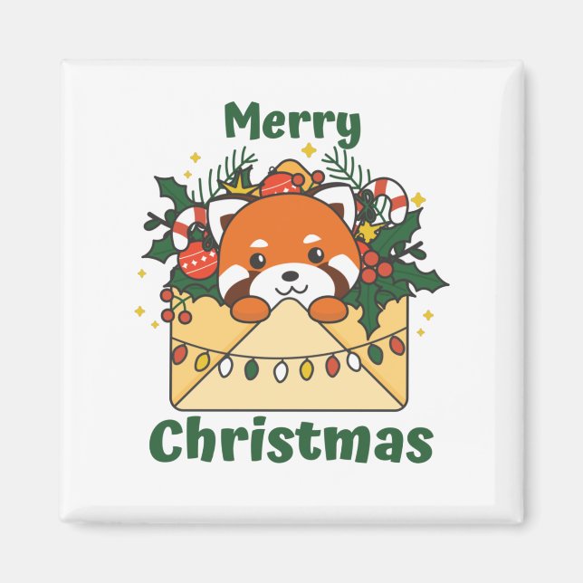 Imã Red Panda - Letra de Natal dos Animais de inverno  (Frente)