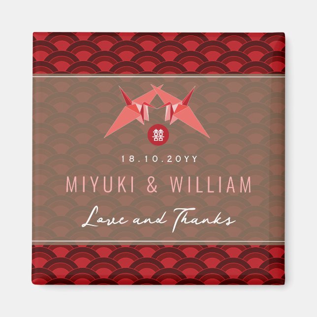 Imã Red Paper Cranes Scallop Festa de casamento Asiáti (Frente)