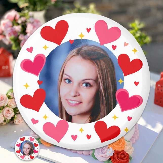 Imã Red Pink Love Hearts Custom Photo Personalized (Criador carregado)