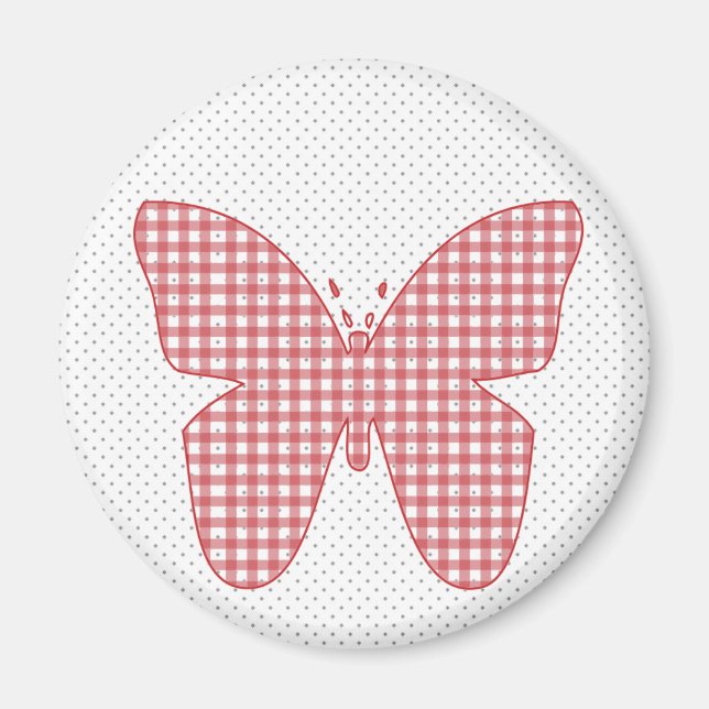 Imã Red Plaid Butterfly on Polka Dot (Frente)