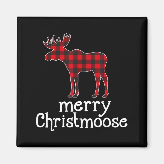 Imã Red Plaid Merry Christmoose Christmas Moose Lovers (Frente)