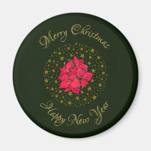 Imã Red Poinsettia Plant on glitter starstarry green s