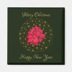 Imã Red Poinsettia Plant on glitter starstarry green s