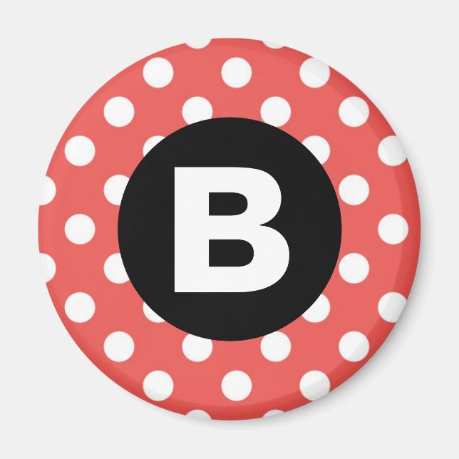 Imã Red Polka Dot Pattern Black Monogram (Frente)