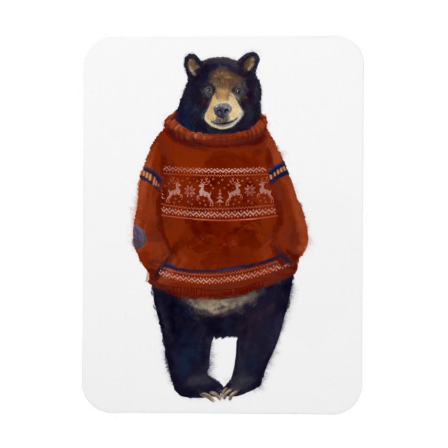Ímã Red Reindeer Sweater Bear (Vertical)