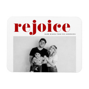 Ímã Red Rejoice Bold Typografia Foto Moderna Natal