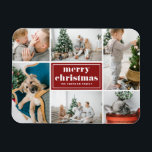 Ímã Red Retro Felry Colagem de Fotos de Natal<br><div class="desc">Feliz Natal! Traga um pouco de alegria de férias para sua casa com nosso Magnet de Natal personalizável! Perfeito para mostrar memórias queridas, este ímã permite que você personalize com sua foto festiva favorita, fazer uma adição única ao seu decoro de férias. Apresenta a tipografia retrógrada e um modelo de...</div>