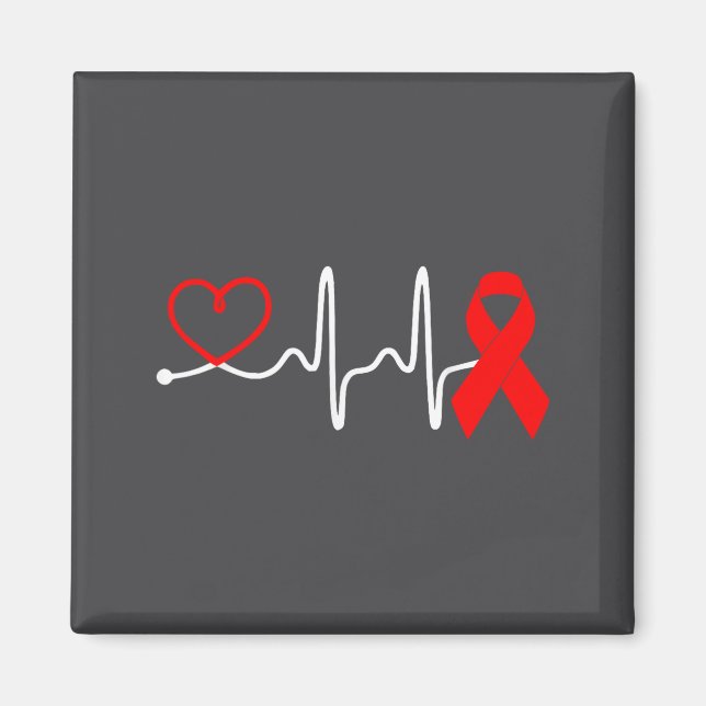 Imã Red Ribbon Heartbeat Design For Heart Disease Awar (Frente)