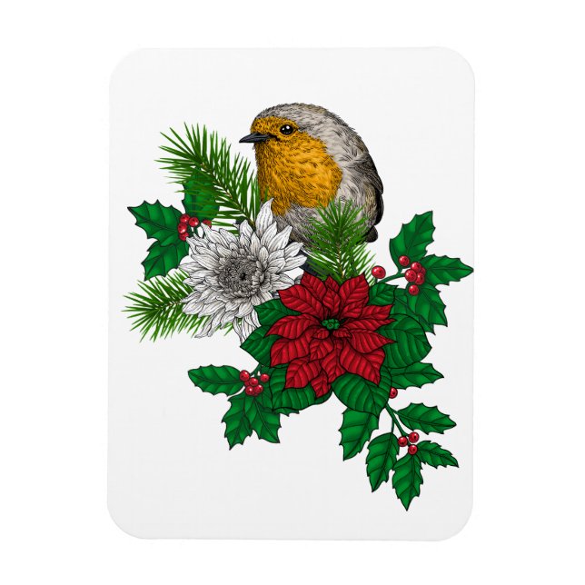 Ímã Red robin sobre decoração de Natal (Vertical)