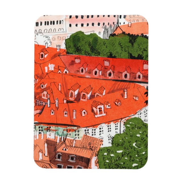 Ímã Red Roofs Praga Cityscape Paper Collart na Repúbli (Vertical)