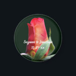 Imã Red Rosebud Flower Personalized Wedding<br><div class="desc">Lovely red and yellow rosebud flower photography by Susan wedding favor refrigerator magnet. Fill in your information in the template. Make more changes to text and font size, style, and color by clicking on Customize. This design is available on many products in my gallery. Please visit Smilin' Eyes Treasures to...</div>