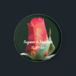 Imã Red Rosebud Flower Personalized Wedding<br><div class="desc">Lovely red and yellow rosebud flower photography by Susan wedding favor refrigerator magnet. Fill in your information in the template. Make more changes to text and font size, style, and color by clicking on Customize. This design is available on many products in my gallery. Please visit Smilin' Eyes Treasures to...</div>