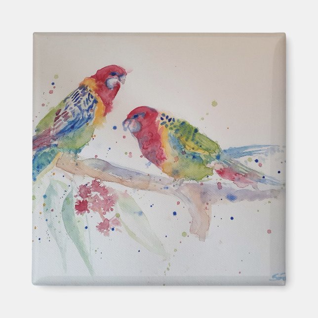 Imã Red Rosella Parrot Watercolor Painting (Frente)