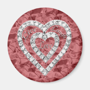 Imã Red Round Live Laugh Love Diamond Heart Magnet