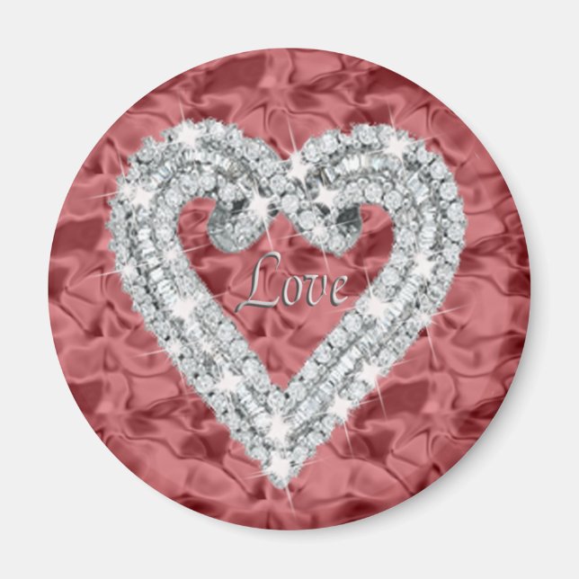 Imã Red Round Love Diamond Heart Magnet (Frente)