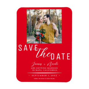 Ímã Red Save the Date Photo Wedding