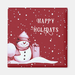 Imã Red Snowman Snowy Natal Magnet