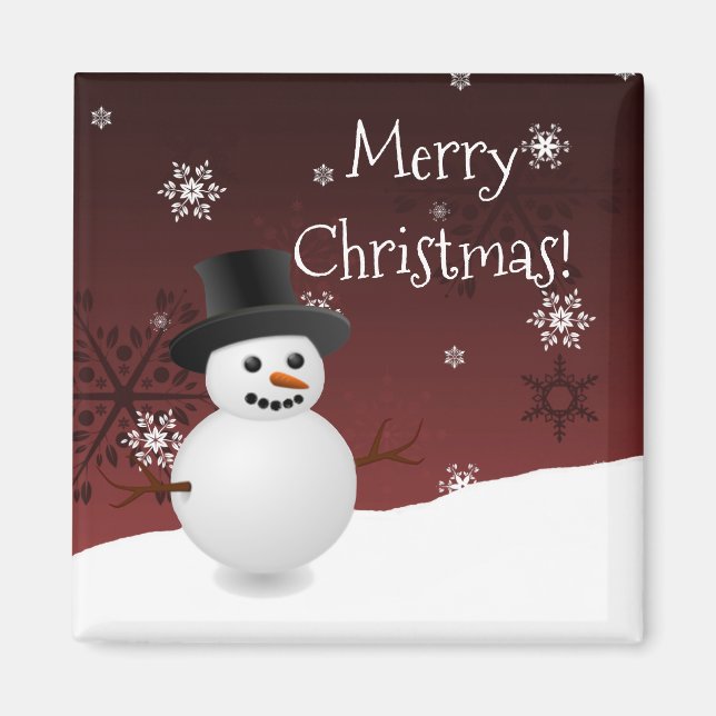 Imã Red Snowman Winter Scenery Christmas Magnet (Frente)