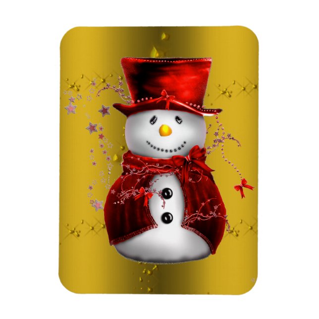 Ímã Red Snowmen no Dourado (Vertical)