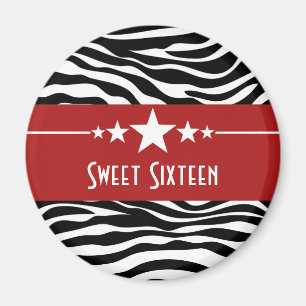 Imã Red Stars Zebra Impressão Sweet 16 Magnet