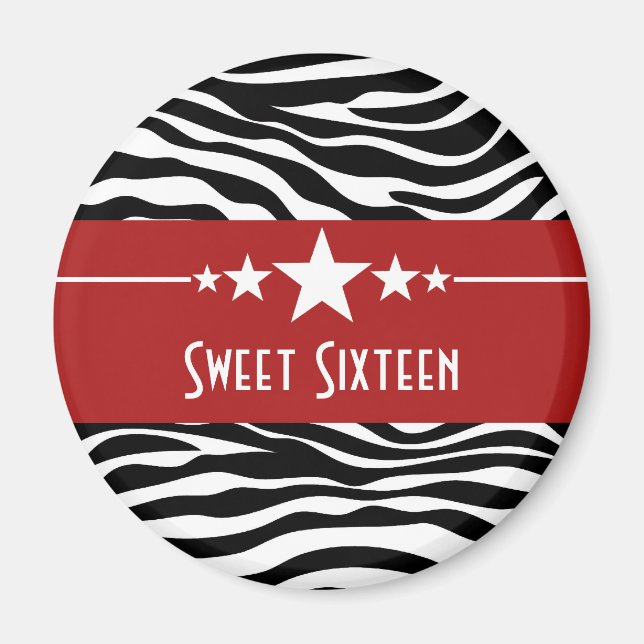 Imã Red Stars Zebra Impressão Sweet 16 Magnet (Frente)