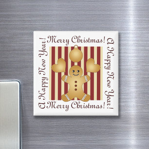 Imã Red Stripe Christmas Cookie Cute Gingercake Man