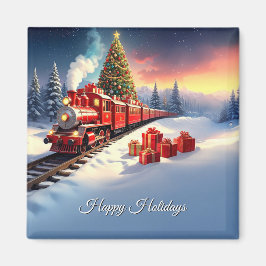Imã Red Train Christmas Tree Holiday Magnet