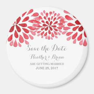 Imã Red Watercolor Chrysanthemum Save the Date