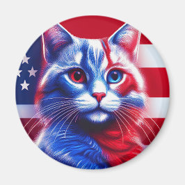 Imã Red White E Blue Neon Cat Com Bandeira Anerica