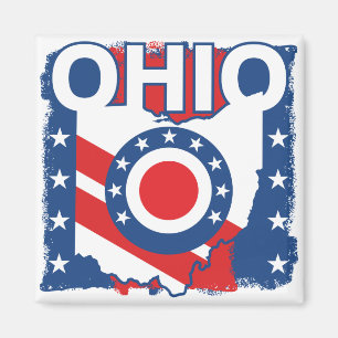 Imã Red White e Blue Patriotic Grunge Ohio