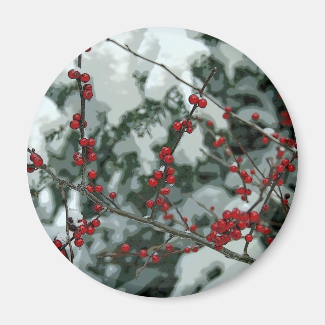 Imã Red Winter Berries Natal Magnet (Frente)