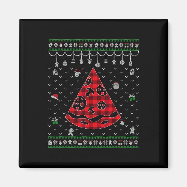 Imã Red Xadrez Pizza Lover Divertido Feio Natal (Frente)