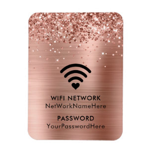 Ímã Rede e senha Glittery Rosa Gold Foil WiFi