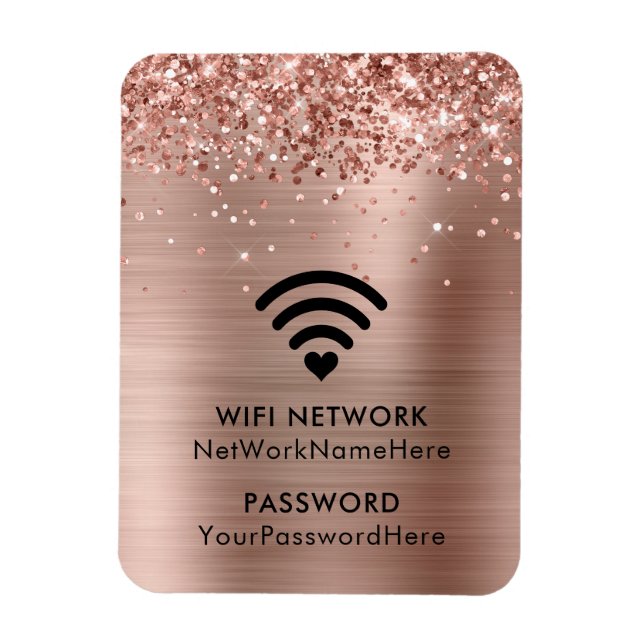 Ímã Rede e senha Glittery Rosa Gold Foil WiFi (Vertical)