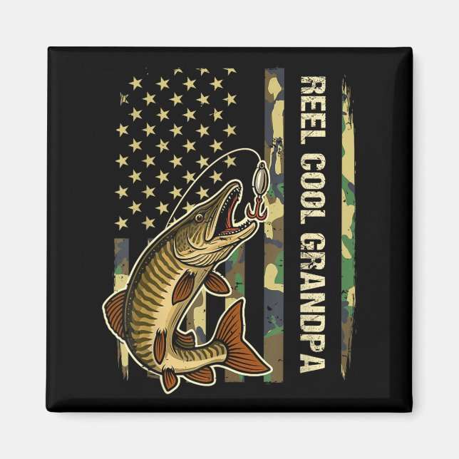 Imã Reel Cool Grandpa Muskie Fishing Fisherman America (Frente)