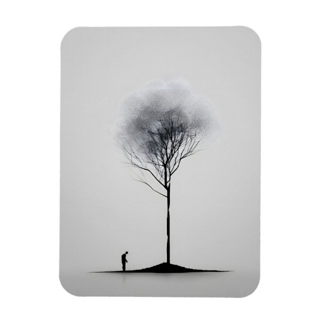 Ímã Reflexão Solitária Mínima Preto e Branco (Vertical)