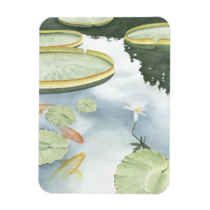 Ímã Reflexo de Koi Pond com Peixes e Lírios